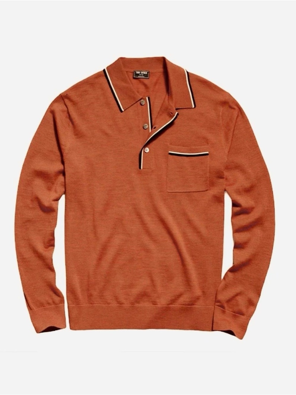 Todd Snyder Merino Wool Tipped LS Polo Sweater Men’s XL Rust EUC
